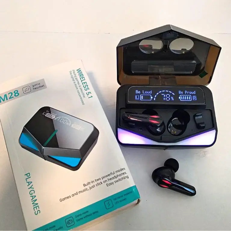 M28 TWS Wireless Earbuds With Charging Case Premium Quality Smooth Sound - for gaming & Music