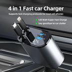 Stylish 4 in 1 Fast Car Charger - Type C, iPhone Type, USB-A, USB-C Ports - Premium Quality