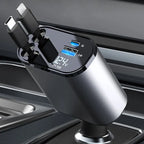 Stylish 4 in 1 Fast Car Charger - Type C, iPhone Type, USB-A, USB-C Ports - Premium Quality
