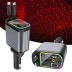 4-in-1 Fast Car Charger with Star Light- Type C, iPhone Type, USB-A, USB-C - Premium Quality