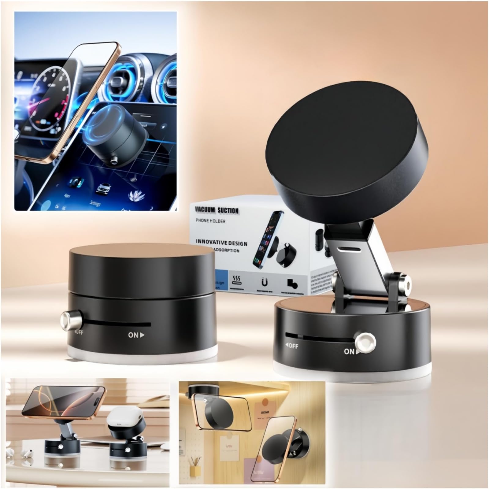 Magnetic Phone Holder Device - For Car/Mirror/Gym Use it Anywhere - Double-sided, 360° rotation