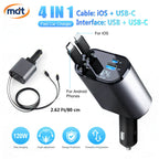 Stylish 4 in 1 Fast Car Charger - Type C, iPhone Type, USB-A, USB-C Ports - Premium Quality