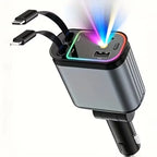 4-in-1 Fast Car Charger with Star Light- Type C, iPhone Type, USB-A, USB-C - Premium Quality