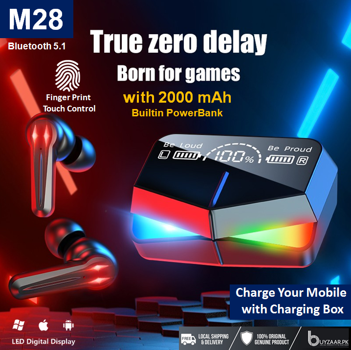 M28 TWS Wireless Earbuds With Charging Case Premium Quality Smooth Sound - for gaming & Music