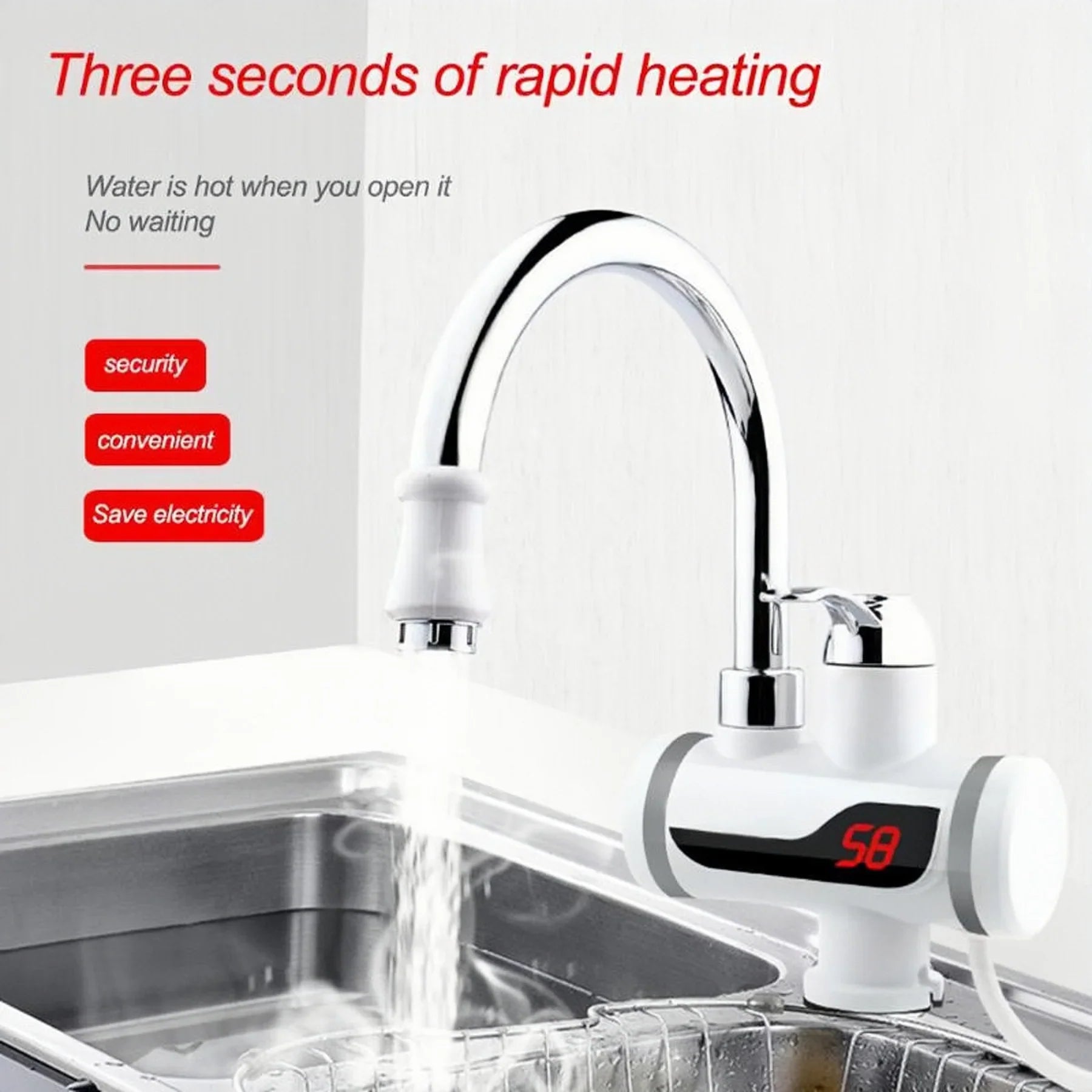 Electric Kitchen Instant Water Heater Tap - 2500W - Easy Installation